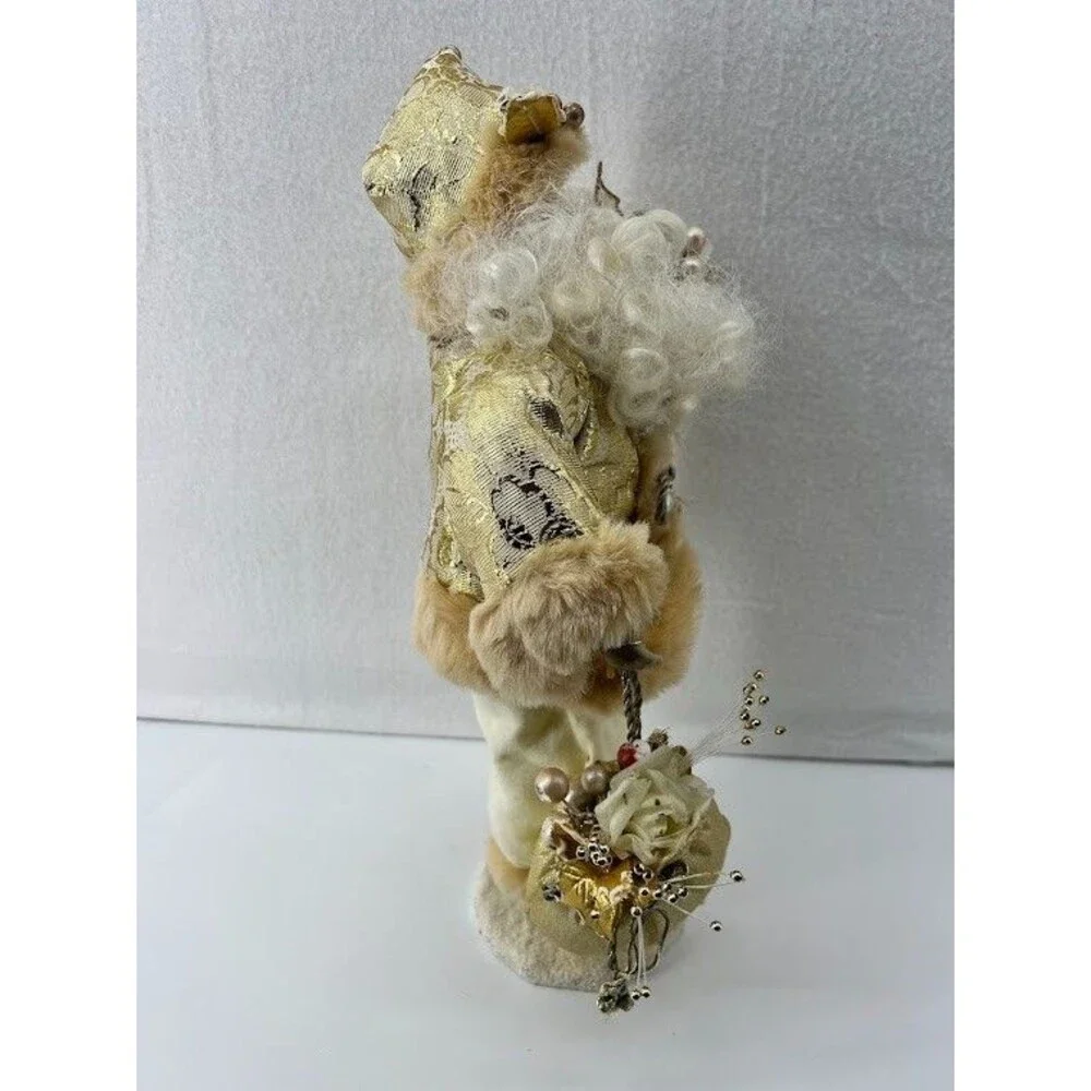 Vintage Kmart Santa Clause Figurine Gold &‎ White Ornate with Bag and Gifts 14